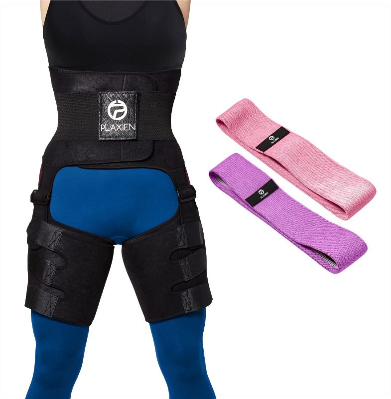 Photo 1 of Plaxien 3-in-1 Waist Trainer - 2 Resistance Bands Included - Body Shaper, Weight Loss, Exercise, Stretching, Leg, Thigh Trimmer - 100% Neoprene - Compression Support, Adjustable Straps - Black, XL
