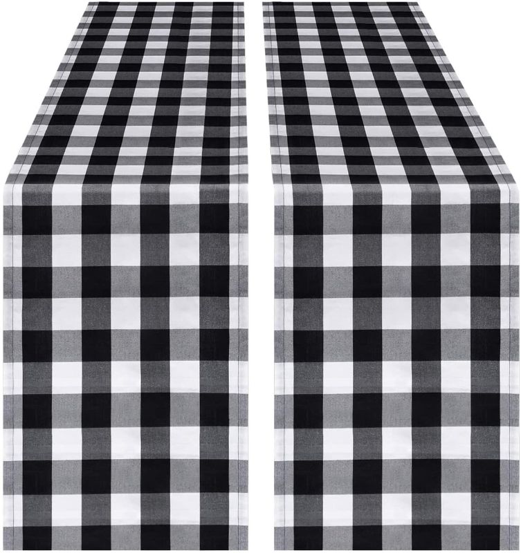 Photo 1 of InnoGear Buffalo Check Table Runner, 14 x 108 inch Buffalo Plaid Table Runners Polyester Cotton Black and White Plaid for Spring & Summer, Farmhouse, Thanksgiving, Christmas & Gathering, 2 Pack
