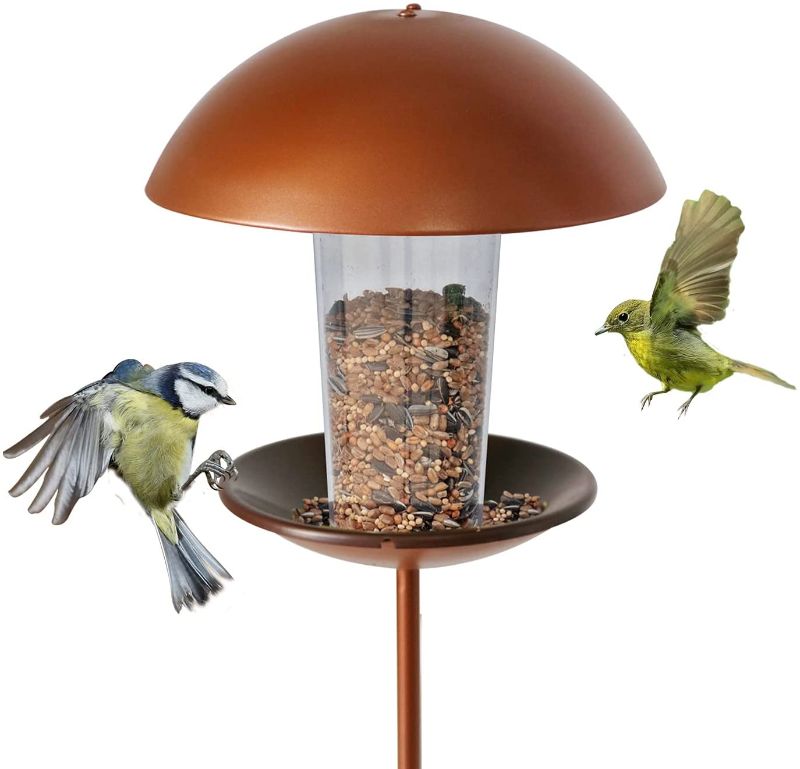 Photo 1 of Goodeco Round Metal Bird feeders for Outside with Stand,Wild Bird feeders Poles for Small Birds in Backyard Garden,Yard,Patio,Gift Ideas for Parents and Nature Lovers(Round)
