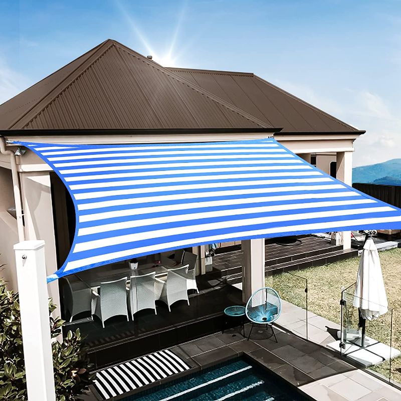 Photo 1 of Amasava Sun Shade Sail Rectangle, 6'6" x 9'10" Outdoor Shade Sail, Outside Sail Shade Canopy for Garden, Wind Shade for Yard (Blue and White)
