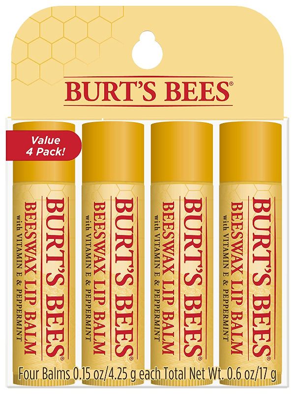 Photo 1 of Burt's Bees Lip Balm Easter Basket Stuffers, Moisturizing Lip Care Spring Gift, 100% Natural, Original Beeswax with Vitamin E & Peppermint Oil (4 Pack)
