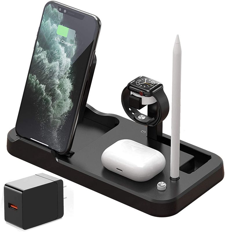 Photo 1 of Wireless Charger, 4 in 1 Foldable Charging Dock for Apple iWatch Series SE/6/5/4/3/2/1, Wireless Charging Station for AirPods2/3/AriPods Pro & Pencil, Compatible with iPhone 11 Pro/ XS/XR/8/Samsung