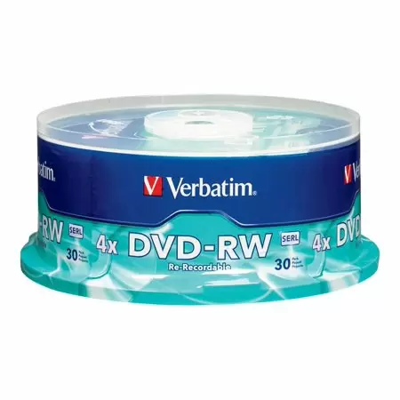 Photo 1 of Verbatim 4.7 GB 4X Branded DVD-RW (30pk Spindle) 95179
