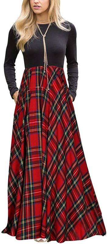 Photo 1 of MEROKEETY Women's Plaid Long Sleeve Empire Waist Full Length Maxi Dress, SIZE 2XL