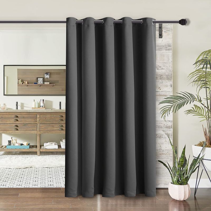 Photo 1 of WONTEX Room Divider Curtain - Privacy Blackout Curtains for Bedroom Partition, Living Room and Shared Office, Thermal Insulated Grommet Curtain Panel for Sliding Door, 5ft Wide x 8ft Tall, Grey
