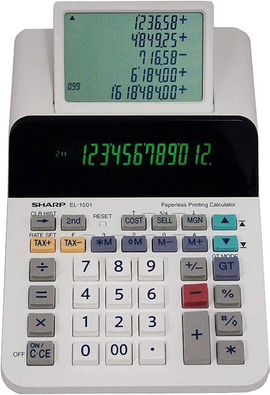 Photo 1 of Sharp El-1501 Compact Cordless Paperless Large 12-Digit Display Desktop Printing Calculator That Utilizes Printing Calculator Logic
