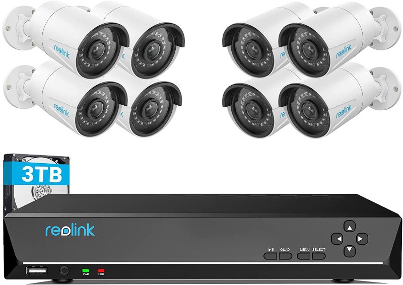 Photo 1 of REOLINK 4MP 16CH PoE Security Camera System, 8pcs Wired 1440P Security IP Camera for Indoor and Outdoor, 4K 16CH NVR with 3TB HDD for 24-7 Recording RLK16-410B8
