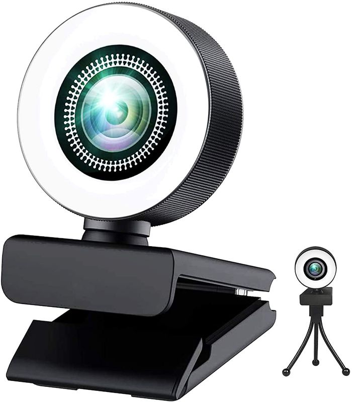 Photo 1 of 1080P HD Webcam with Ring Light and Microphone, Advanced Auto Focus, Adjustable Brightness,Wide Viewing Angle, Live Streaming Web Camera for Zoom Skype Facetime, PC Mac Laptop Desktop
