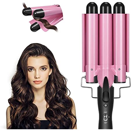 Photo 1 of Hair Curling Iron, 3 Barrel Curling Iron Wand 1 Inch Crimper Hair Iron 25mm Waver Iron Temperature Adjustable Heat Up Quickly Last Long Mermaid Hair Waver Iron Pink
