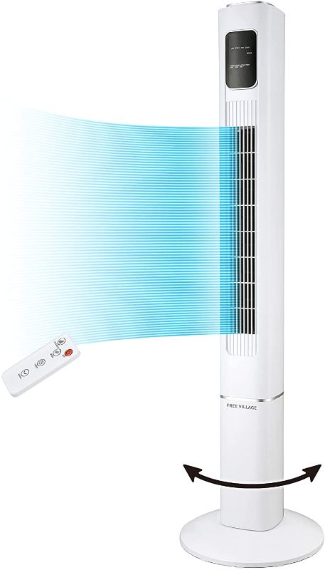 Photo 1 of FREE VILLAGE Tower Fan, Bladeless Oscillating Fan with Remote Control, 3 speed 3 modes, 35 Inches, Quiet, No Noise, 12-Hour Timer, LED Display, White Standing Fan for Bedroom Home Office
