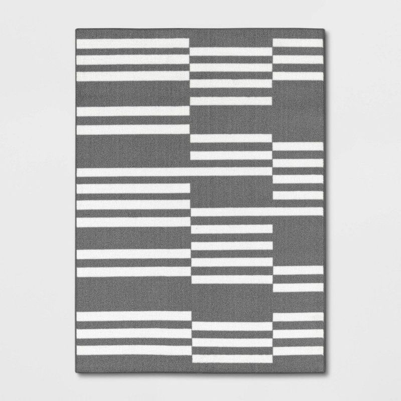 Photo 1 of 4'x5.5' Broken Striped Rug Gray - Room Essentials