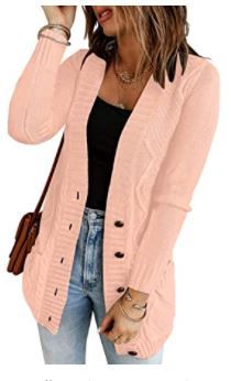 Photo 1 of LookbookStore Women Open Front Knit Cardigan Leopard Print Button Down Sweater Coat, PINK, SIZE L
