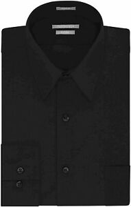 Photo 1 of Van Heusen Men's Poplin Fitted Solid Point Collar Dress Shirt,, Black, Size 15, 32/33