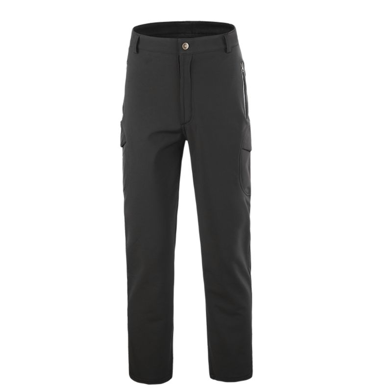 Photo 1 of Men's Outdoor Sports Windproof Pants Fleece Lined Winter Warm Quick Drying Pants Trousers Camping Hiking Climbing Fishing Mountain Pants, BLACK, SIZE XXL