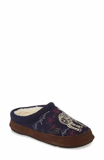 Photo 1 of Acorn Forest Embroidered Moose Wool Mule Slipper, Women's Size 8-9