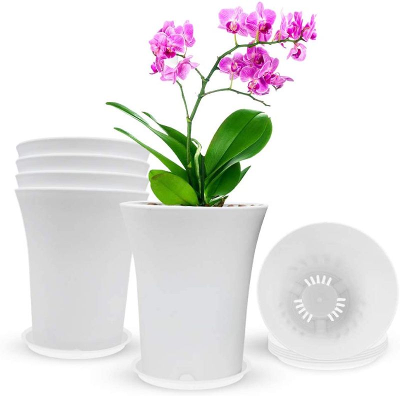 Photo 1 of 6.5 Inch Plastic Plant Pots with Tray, Nursery Pots for Plants Set of 6 Flower Plant Pots with Drainage Hole for Gardening Plants, Flowers, Succulents and Cact?White?
