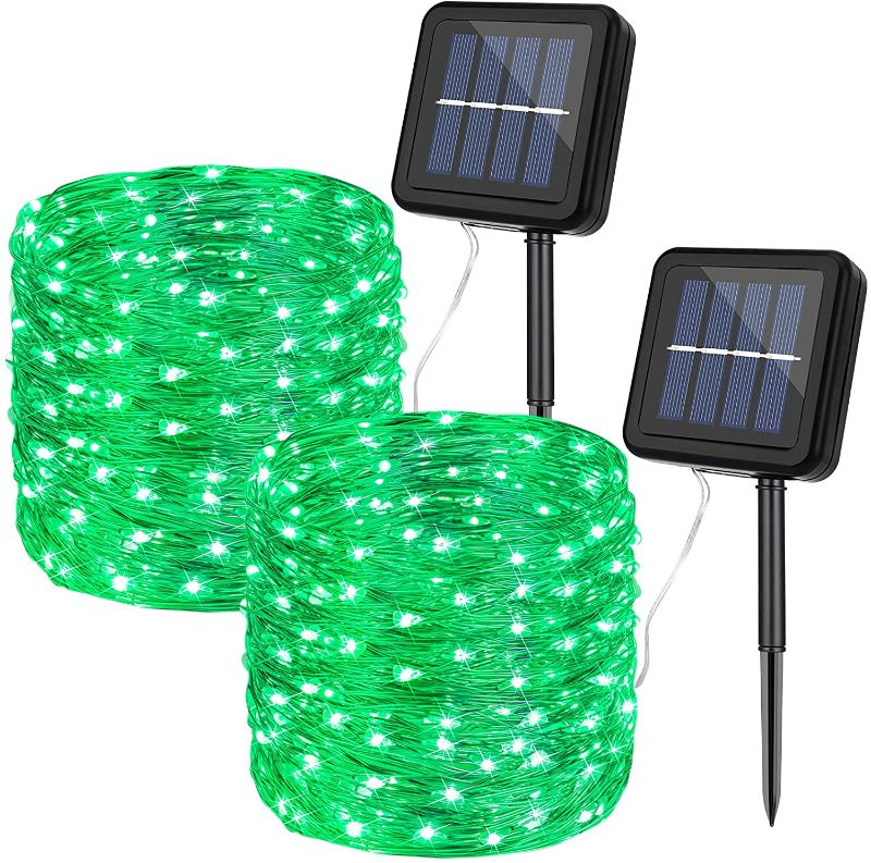 Photo 1 of KPafory Solar String Lights Outdoor,2 Pack Waterproof Solar Fairy Lights 36FT 100LED 8 Modes Copper Wire Lights for Patio Yard Trees Christmas Wedding Banquet Garden Decorations,Green
