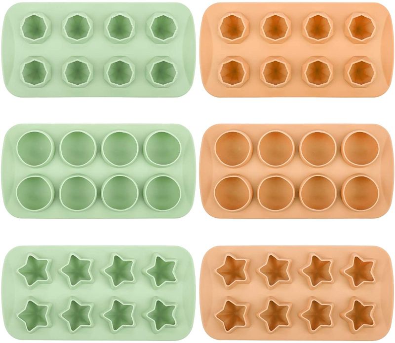 Photo 1 of Yarlung 6 Pack 8 Cavity Ice Cube Trays, Reusable Easy Release Silicone Combo Molds for Chocolate, Candy, Crayon, Whiskey, Cocktails, Diamond, Star, Ball Shape, Blue, 2 PACK