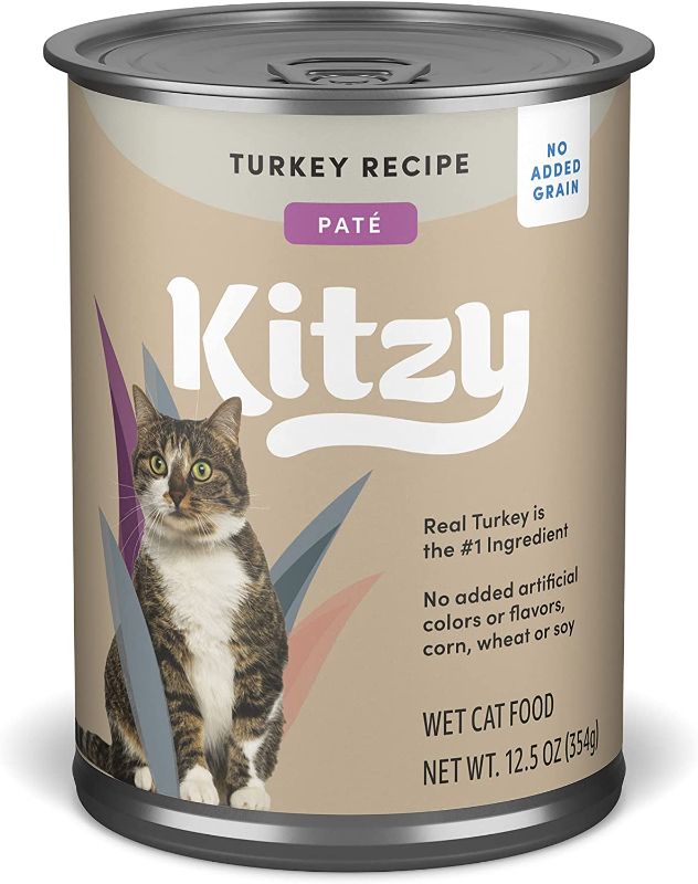 Photo 1 of Amazon Brand - Kitzy Wet Cat Food, Paté, No Added Grain, Turkey Recipe, 12.5 oz cans, Pack of 12, BEST BY 12 SEPT 2024
