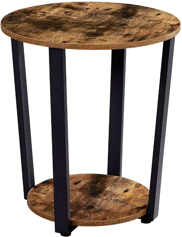 Photo 1 of  End Table:Industrial Round Side Table 2-Tier Small Sofa Couch Table with Storage Rack Snack Table Wood Look Accent Table with Metal Frame for Living Room, Bedroom, Coffee, and Small Spaces
CUT FROM OPENING 