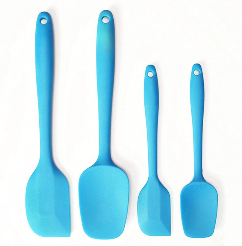 Photo 1 of [NEW] YADEA Silicone Scarper, Seamless Rubber Spatula Set Heat Resistant, Spurtle Silicone Cooking Spatula 4Pcs (Blue)
