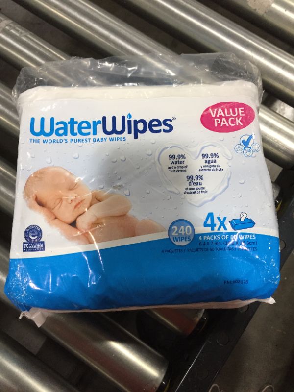 Photo 2 of WaterWipes Original Baby Wipes, 99.9% Water, Unscented & Hypoallergenic for Sensitive Newborn Skin, 4 Packs (240 Count)
