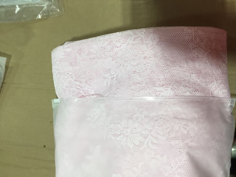 Photo 2 of Anytime Pink Lace Sheer Curtain Panels for Living Room Elegant Window Treatment Sets Light Filtering Translucent Draperies for Office (2 Panels,W55 x L95inch)
