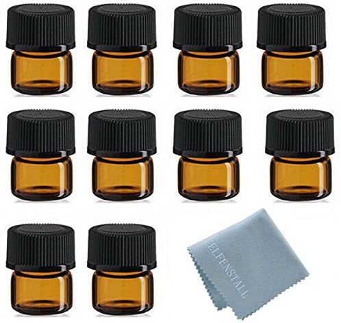 Photo 1 of 17 Pack Elfenstall- 100pcs 1ml (1/4 dram) Amber Mini Glass Bottle 1cc Amber Sample Vial Small Essential Oil Bottle Travel Must + 1PC Glass Clean Cloth 1700