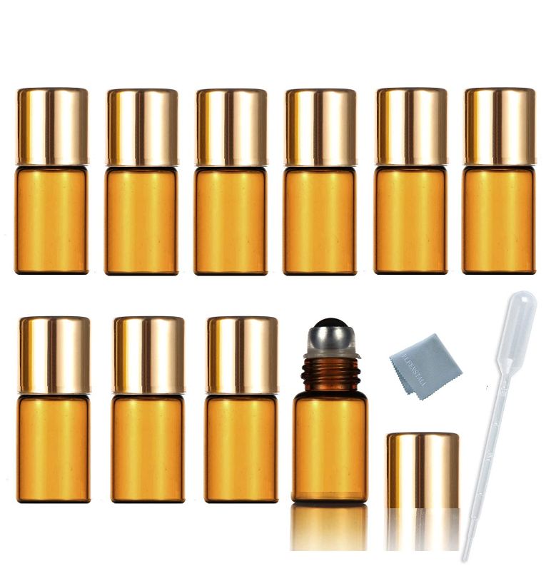 Photo 1 of 6 Pack Simple-E 3ml Amber Glass Roll on Essential Oil Empty Perfume Bottle w/Stainless Steel Roller Ball Pack of 10pcs