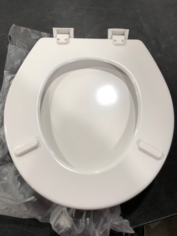 Photo 4 of BEMIS 500EC 390 Toilet Seat with Easy Clean & Change Hinges, ROUND, Durable Enameled Wood, Cotton White
