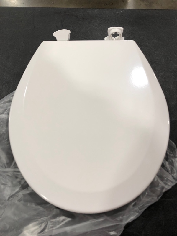 Photo 2 of BEMIS 500EC 390 Toilet Seat with Easy Clean & Change Hinges, ROUND, Durable Enameled Wood, Cotton White
