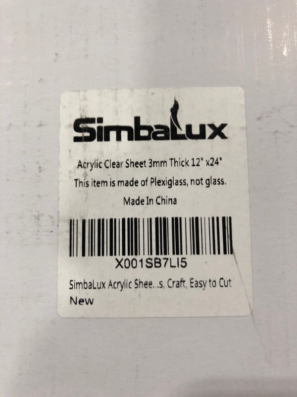 Photo 1 of CLEAR ACRYLIC PLASTIC SHEET, 12 X 24 INCH, 3MM