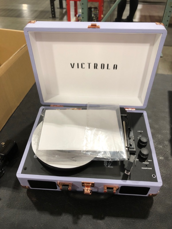 Photo 2 of Victrola Vintage 3-Speed Bluetooth Portable Suitcase Record Player with Built-in Speakers | Upgraded Turntable Audio Sound| Includes Extra Stylus | Lavender (VSC-550BT-LVG)
