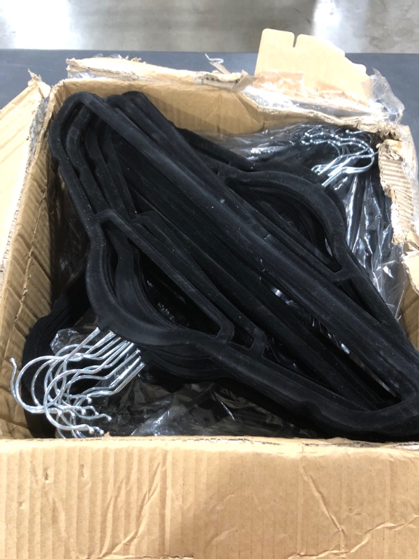 Photo 1 of 100 PIECE BOX OF VELVET COVERED CLOTHES HANGERS.