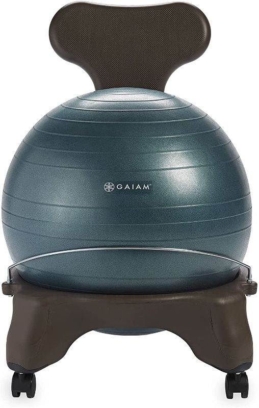 Photo 1 of Gaiam Classic Balance Ball Chair – Exercise Stability Yoga Ball Premium Ergonomic Chair for Home and Office Desk with Air Pump, Exercise Guide and Satisfaction Guarantee
