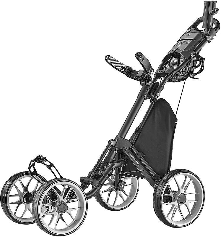 Photo 1 of CaddyTek 4 Wheel Golf Push Cart - Caddycruiser One Version 8 1-Click Folding Trolley - Lightweight, Compact Pull Caddy Cart, Easy to Open
