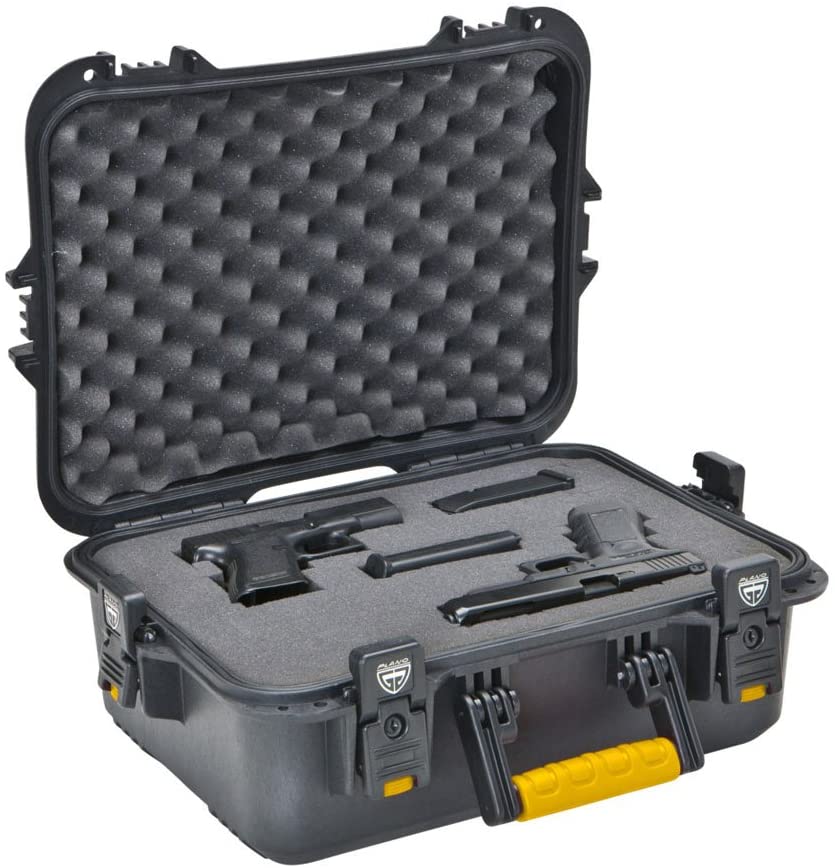 Photo 1 of All Weather Hard Pistol Case, Large 18.38"L x 14.25"W x 8"H, Black w/Yellow Latches & Handle
