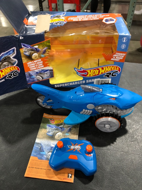 Photo 2 of Hot Wheels R/C Supercharged Shark Vehicle, Radio-Controlled Shark that Races on Land & Water, R/C Chomping Mechanism, Dynamic Steering
