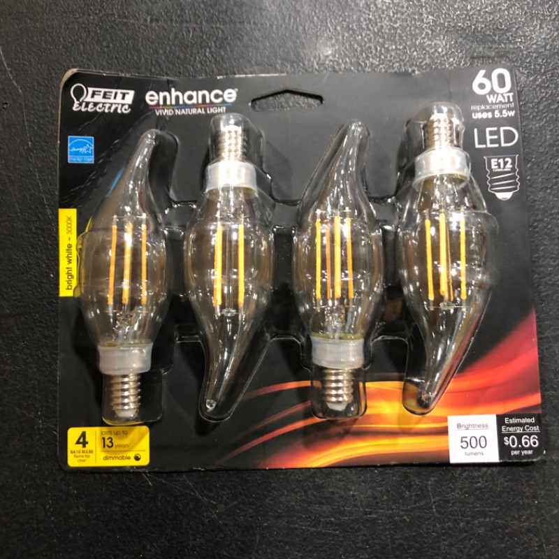 Photo 2 of 60-Watt Equivalent CA10 Candelabra Dimmable Filament CEC Clear Chandelier E12 LED Light Bulb Bright White 3000K (4-Pack)