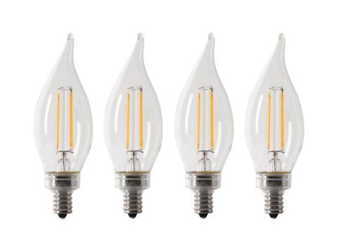 Photo 1 of 60-Watt Equivalent CA10 Candelabra Dimmable Filament CEC Clear Chandelier E12 LED Light Bulb Bright White 3000K (4-Pack)