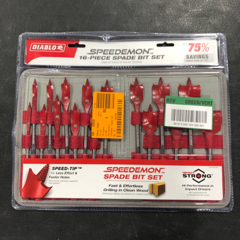 Photo 2 of Diablo by Freud DSP2980-S16 16 pc SPEEDemon Spade Bit Set (16-Piece) Multi, One Size