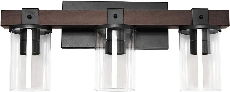 Photo 1 of Elegant Designs VT1009-BWN Industrial Rustic Lantern Restored Wood Look 3 Bath Vanity Light, Brown