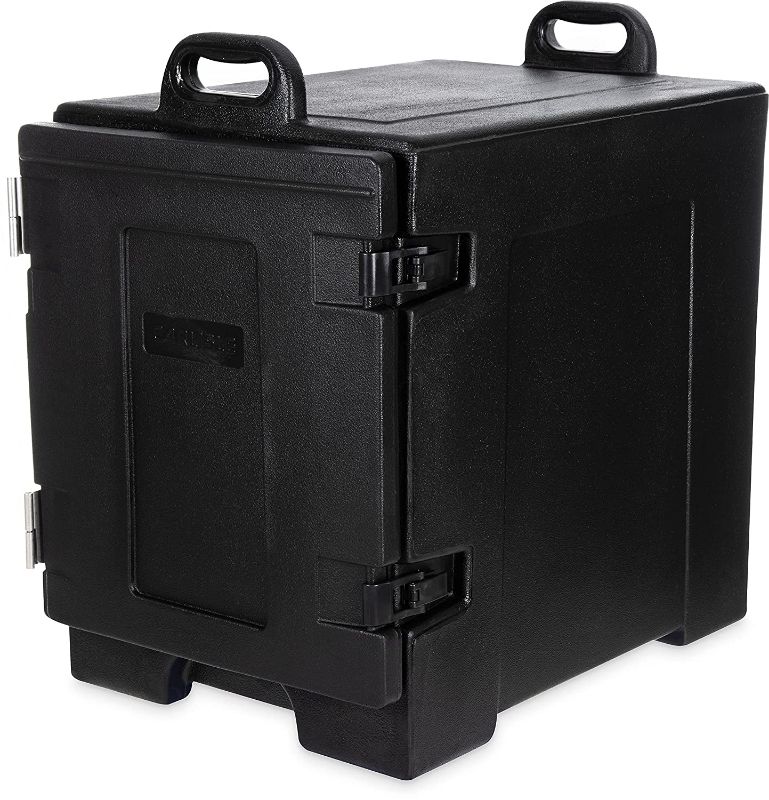 Photo 1 of Carlisle  Cateraide Polyethylene Nylex Insulated End Loader Food Pan Carrier, 24" Exterior Length x 16-3/4" Exterior Width x 25" Height x 17" Depth, Black