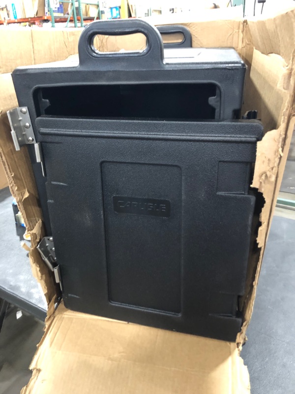 Photo 1 of Carlisle  Cateraide Polyethylene Nylex Insulated End Loader Food Pan Carrier, 24" Exterior Length x 16-3/4" Exterior Width x 25" Height x 17" Depth, Black