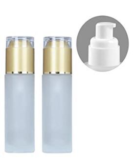 Photo 1 of 60ml/2oz Frosted Glass Lotion Bottle With Gold Acrylic Lid Cover Travel Cosmetics Sample Storage Containers Jars Pot Vial Case Holder Dispenser For Essence Cream Serums Oil Moisturizers