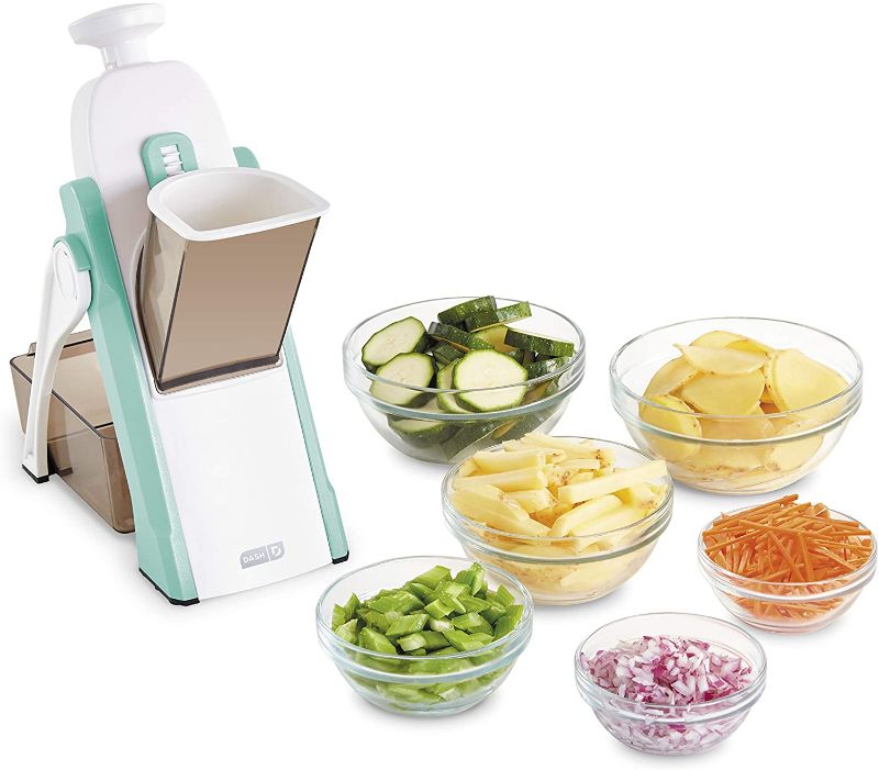 Photo 1 of Dash Safe Slice® Mandoline Slicer, Julienne + Dicer for Vegetables, Meal Prep & More with 30+ Presets & Thickness Adjuster - Aqua