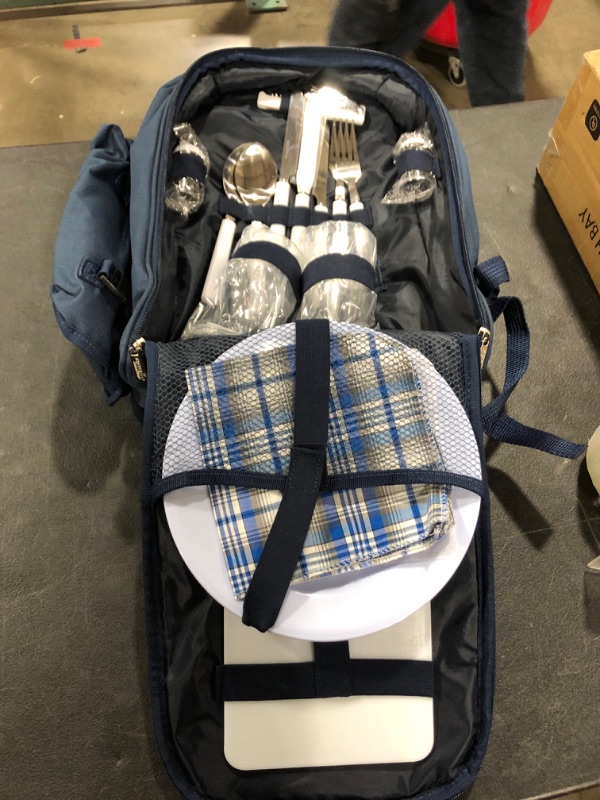 Photo 3 of apollo walker Picnic Backpack Bag for 2 Person with Cooler Compartment, Detachable Bottle/Wine Holder, Fleece Blanket, Plates and Cutlery (Blue)
