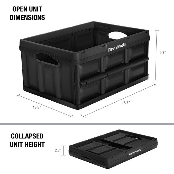 Photo 1 of CleverMade Collapsible Storage Bin, No Lid, 32L Black, 2 Pack