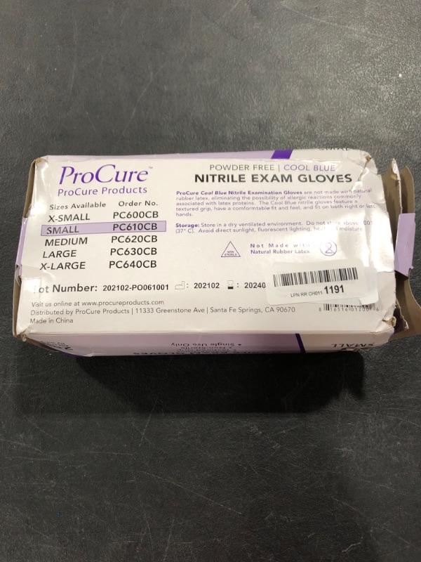 Photo 2 of ProCure Disposable Nitrile Gloves SMALL, 200 Count - Powder Free, Rubber Latex Free, Medical Exam Grade, Non Sterile, Ambidextrous - Soft with Textured Tips - Cool Blue. OPEN BOX.
