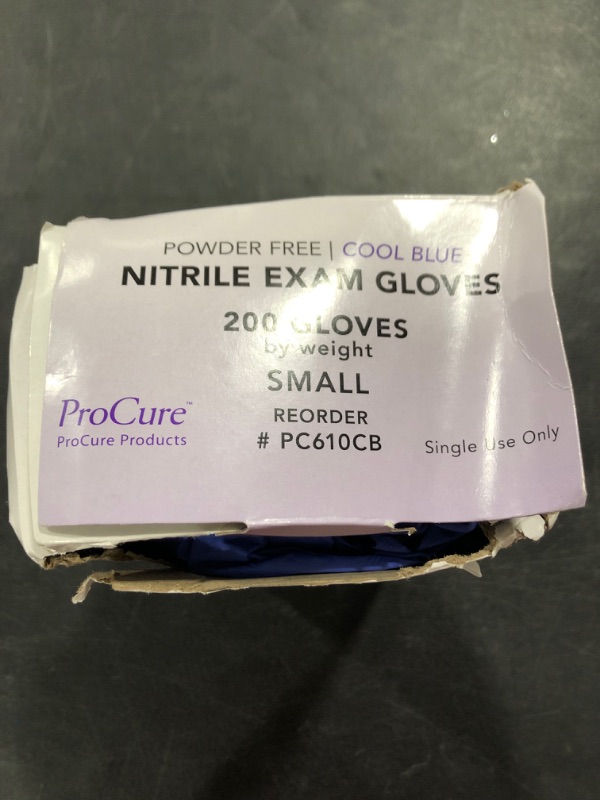 Photo 3 of ProCure Disposable Nitrile Gloves SMALL, 200 Count - Powder Free, Rubber Latex Free, Medical Exam Grade, Non Sterile, Ambidextrous - Soft with Textured Tips - Cool Blue. OPEN BOX.
